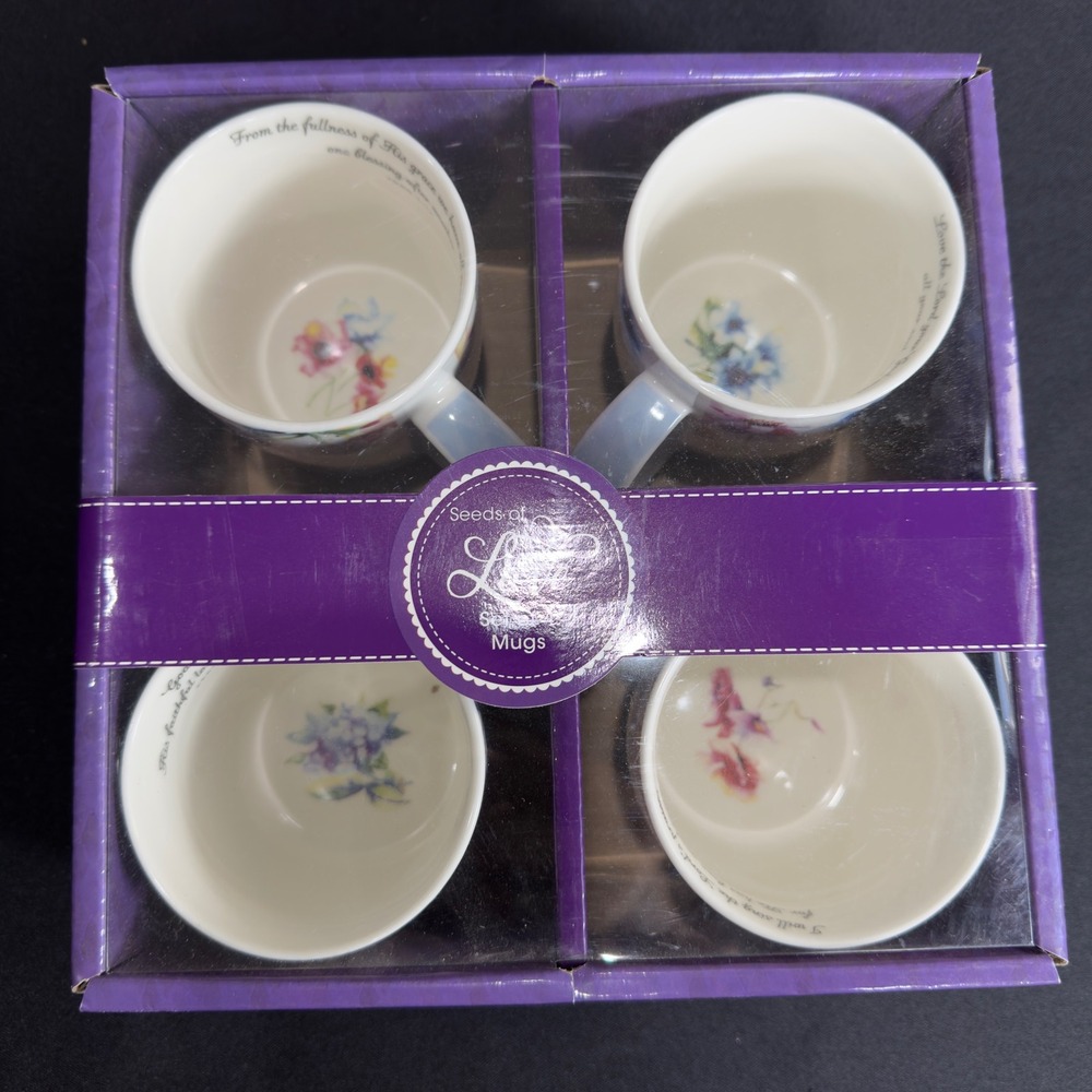 Christian Art Gifts Seeds of Love Floral Bible Verse Mug Set of 4 Watercolor